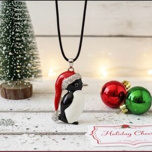 Christmas penguin in Santa hat necklace